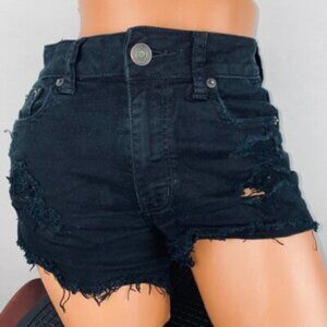 American Eagle Women's Black High Rise Festival Distress Cut-Off Shorts Size 10